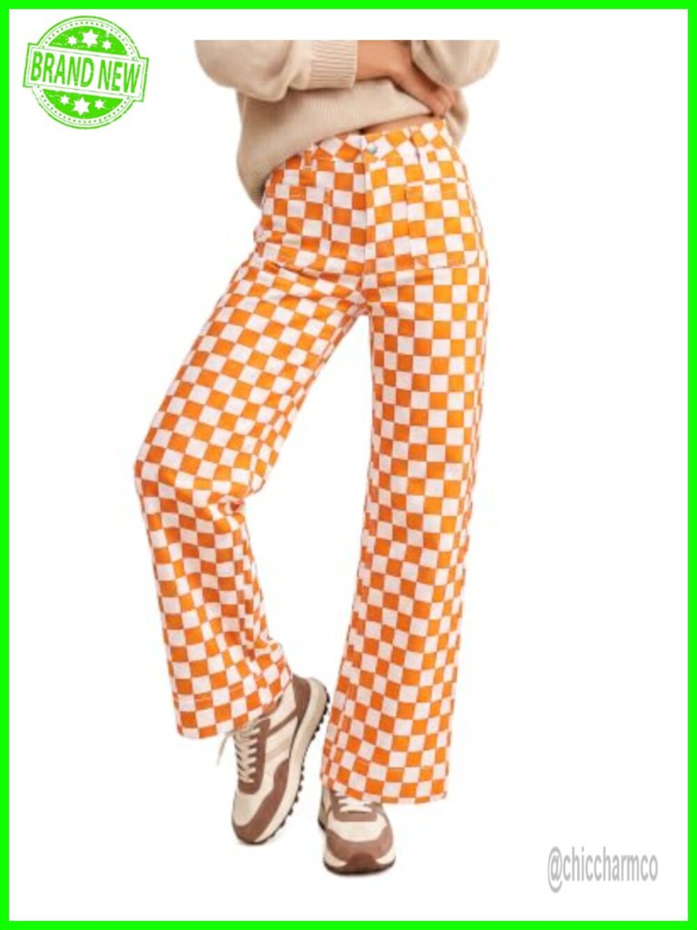 High Waisted Wide Leg Stretchy Checkered Jeans Trendy Y2K Pants